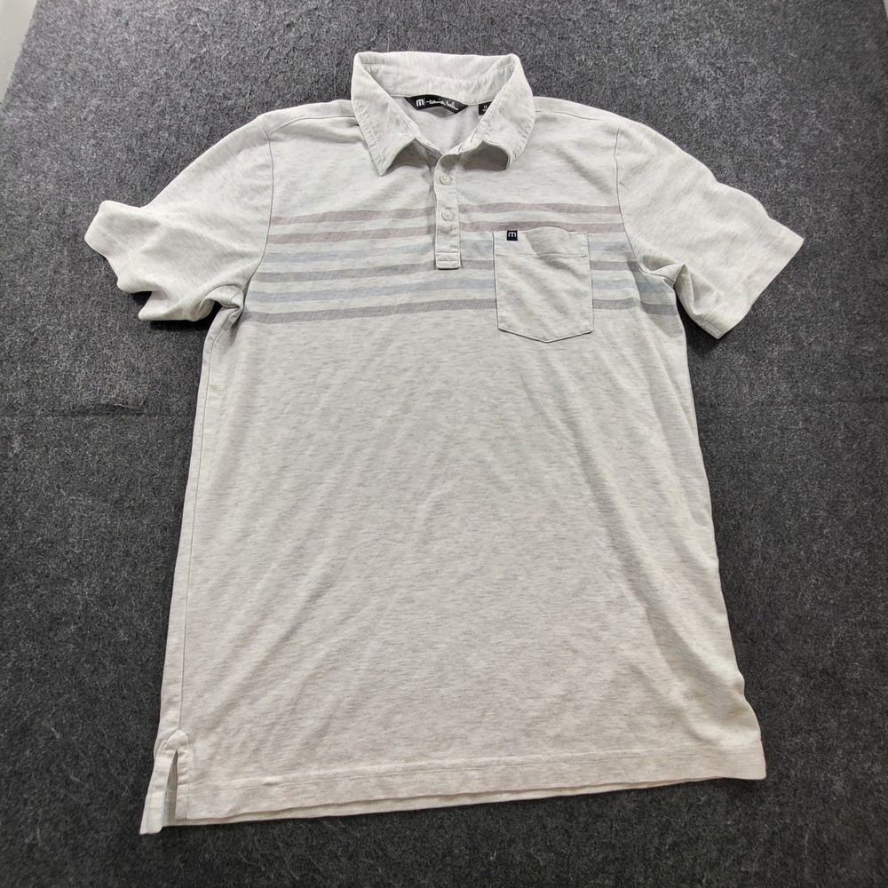 Travis Mathew Golf Polo Men's M Short Sleeve Performance Gray Stripes - Picture 4 of 11